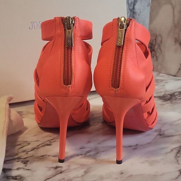 Jimmy Choo Neon Flame Nappa Caged Leather Sandals Heels Size 36.5 US 6.5 - Picture 15 of 16